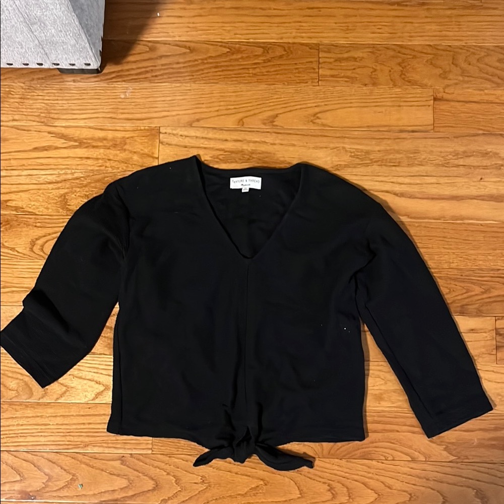 Black V-Neck Tie-Front Top